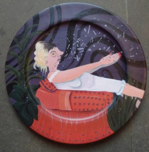 Acrylic on found solid wood object, 2014, 30cm diameter