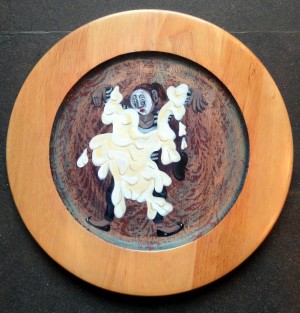 Acrylic on found sold wood object, 2014, 30cm diameter